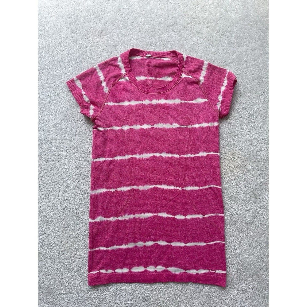 Lululemon Athletica Swiftly Tech Fuschia Pinkish White Tie Dye Shirt 6